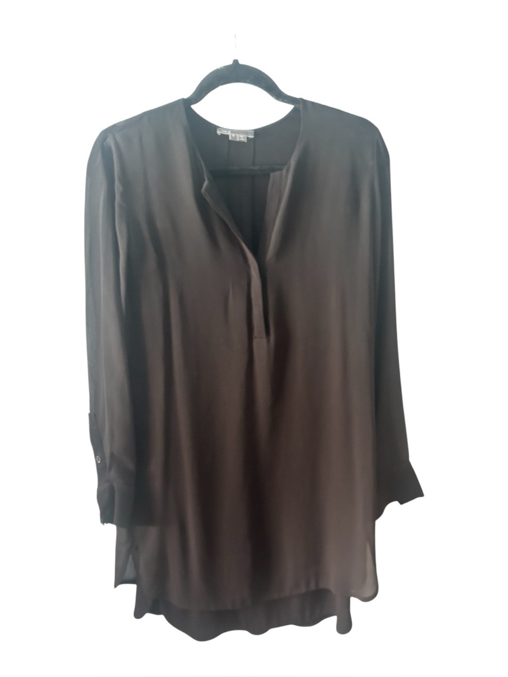 Vince Silk Sheer Overlay Long Sleeve Mini Dress Black 0